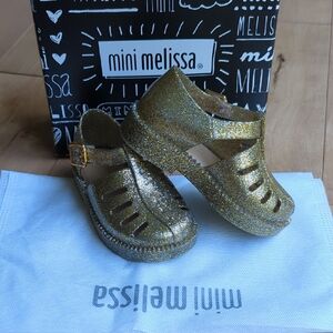 Mini Melissa Girls Glitter Gold Jelly Sandals